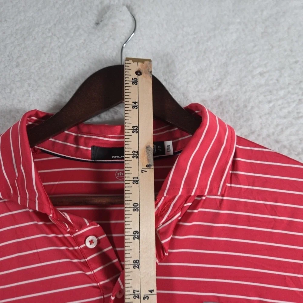RLX Ralph Lauren Men's XL Pink/white Stripe Short Sleeve Golf Polo Shirt Stretch